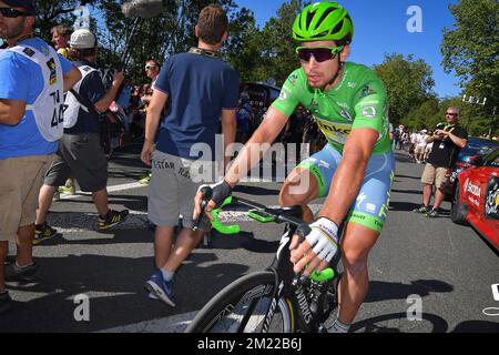 Der slowakische Peter Sagan von Tinkoff wurde am Samstag, den 16. Juli 2016, nach der vierzehnten Etappe des Radrennens Tour de France 103., 208,5km von Montelimar nach Villars-les-Dombes, fotografiert. Stockfoto