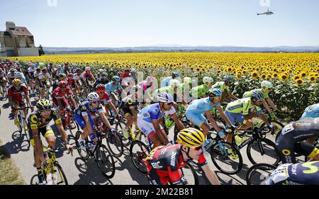 Bildfoto, aufgenommen in der vierzehnten Etappe des Radrennen Tour de France 103., 208,5km von Montelimar nach Villars-les-Dombes, am Samstag, den 16. Juli 2016. Stockfoto