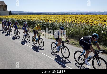 Bildfoto, aufgenommen in der vierzehnten Etappe des Radrennen Tour de France 103., 208,5km von Montelimar nach Villars-les-Dombes, am Samstag, den 16. Juli 2016. Stockfoto