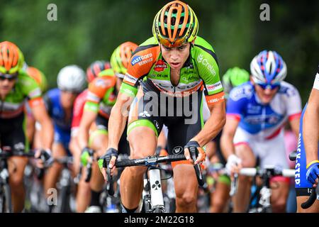 Belgischer Wout van Aert von Crelan-Vastgoedservice, dargestellt in Aktion während der vierten Etappe des Radrennens Tour de Wallonie, 177,1 km von Aubel bis Herstal, am Dienstag, den 26. Juli 2016. Stockfoto