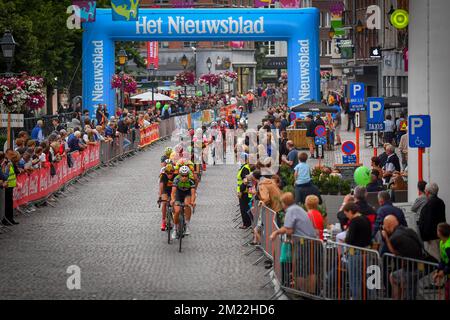 Abbildung, aufgenommen während der 2.. Ausgabe des Radrennen „Maneblusser Natourcriterium“ in Mechelen, Samstag, den 30. Juli 2016. Der Wettbewerb ist Teil der traditionellen „Kriterien“, lokalen Rennen, bei denen hauptsächlich Radfahrer, die auf der Tour de France mitfuhren, gegeneinander antreten. Stockfoto