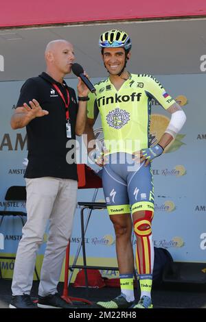 Das spanische Alberto Contador von Tinkoff wurde in der neunten Etappe des Radrennen Vuelta 71., 164,5 km von Cistierna nach Oviedo, Spanien, am Sonntag, den 28. August 2016, fotografiert. Stockfoto