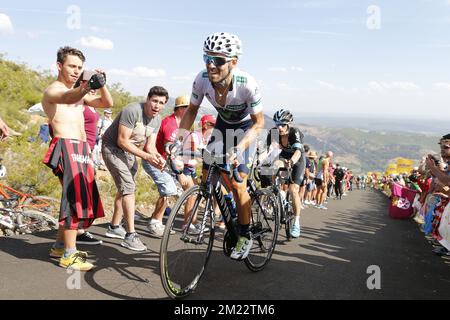 Spanischer Alejandro Valverde vom Movistar-Team in Aktion während der achten Etappe der 71.. Ausgabe des Radrennen Vuelta, 181,5 km von Villalpando nach La Camperona, Spanien, Samstag, 27. August 2016. Stockfoto