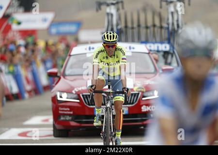 Der spanische Alberto Contador von Tinkoff wurde in der 15. Etappe des Radrennen Vuelta 71., 118,5 km von Sabinanigo bis Aramon Formigal, Spanien, am Sonntag, den 04. September 2016, fotografiert. Stockfoto