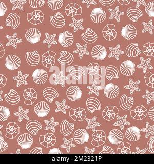 Nahtloses Vektormuster mit Muscheln. Unterwasser-Cartoon-Kreaturen. Meereshintergrund. Süßes Ozeanmuster für Stoff, Kinderkleidung, Textilien, Umhüllung Stock Vektor