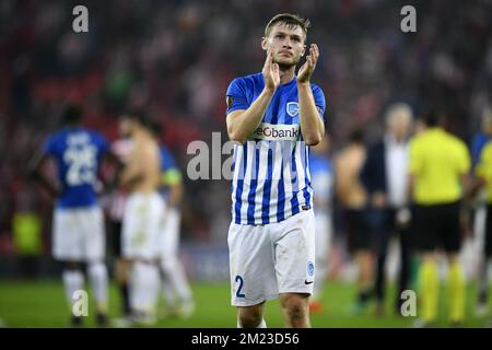 Genks Jakub Brabec wurde nach einem Fußballspiel zwischen dem Spanischen Club Athletic Bilbao und dem belgischen Team KRC Genk in Bilbao, Spanien, am Donnerstag, den 03. November 2016, dem vierten Spiel der Gruppenphase des Europa-League-Wettbewerbs in Gruppe F. BELGA PHOTO YORICK JANSENS, abgebildet Stockfoto