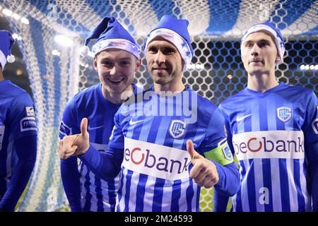 Genk's Jakub Brabec, Genk's Thomas Buffel and Genk's Bryan Heynen pictured after the Jupiler Pro League match between KRC Genk and KAA Gent, in Genk, Tuesday 27 December 2016, on day 21 of the Belgian soccer championship. BELGA PHOTO YORICK JANSENS Stock Photo