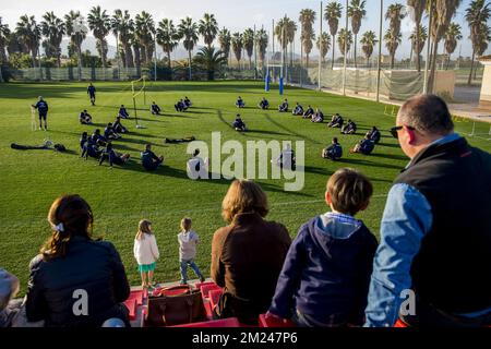 Gent's players and Gent's supporters pictured during the second day of the winter training camp of Belgian first division soccer team KAA Gent, in Oliva, Spain, Friday 06 January 2017. BELGA PHOTO JASPER JACOBS Stock Photo