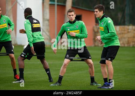 Belgisches internationales Thorgan Hazard im Einsatz während des Wintertrainingslagers des deutschen Vereins Borussia VfL 1900 Monchengladbach e.V. in Marbella, Spanien, Samstag, 07. Januar 2017. BELGA FOTO BRUNO FAHY Stockfoto