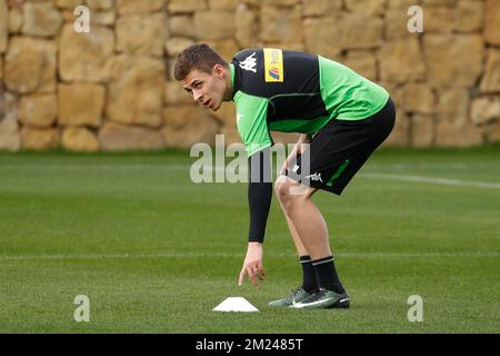 Belgisches internationales Thorgan Hazard im Einsatz während des Wintertrainingslagers des deutschen Vereins Borussia VfL 1900 Monchengladbach e.V. in Marbella, Spanien, Samstag, 07. Januar 2017. BELGA FOTO BRUNO FAHY Stockfoto