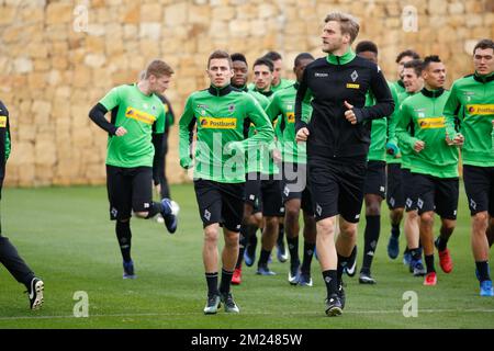 Belgisches internationales Thorgan Hazard im Einsatz während des Wintertrainingslagers des deutschen Vereins Borussia VfL 1900 Monchengladbach e.V. in Marbella, Spanien, Samstag, 07. Januar 2017. BELGA FOTO BRUNO FAHY Stockfoto