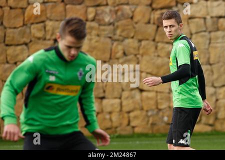 Belgisches internationales Thorgan Hazard im Einsatz während des Wintertrainingslagers des deutschen Vereins Borussia VfL 1900 Monchengladbach e.V. in Marbella, Spanien, Samstag, 07. Januar 2017. BELGA FOTO BRUNO FAHY Stockfoto