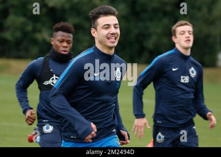 Club's Terry Osei Berkoe, Club's Dion Cools and Club's Niels Verbrugh pictured during the fourth day of the winter training camp of Belgian first division soccer team Club Brugge, in Sotogrande, Spain, Sunday 08 January 2017. BELGA PHOTO BRUNO FAHY Stock Photo