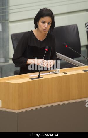 Nadia Sminate von NV-A wurde auf einer Plenartagung des flämischen Parlaments am Mittwoch, den 11. Januar 2017 in Brüssel abgebildet. BELGA FOTO FILIP DE SMET Stockfoto