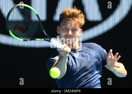 Der belgische David Goffin spielt beim Tennis Grand Slam der Australian Open am Mittwoch, den 25. Januar 2017 in Melbourne, Australien, ein Quaterfinalspiel für Männer im Singles-Viertelfinale zwischen dem belgischen David Goffin (ATP 11) und dem bulgarischen Grigor Dimitrov (ATP 16). Dieser erste Grand Slam der Saison findet vom 16. Bis 29. Januar statt. BELGA FOTO PATRICK HAMILTON Stockfoto