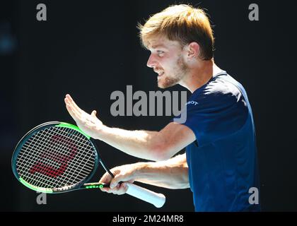 Der belgische David Goffin reagiert auf den Verlust eines Mannes-Singles-Quaterfinalspiels zwischen dem belgischen David Goffin (ATP 11) und dem bulgarischen Grigor Dimitrov (ATP 16) beim „Australian Open“ Tennis Grand Slam am Mittwoch, den 25. Januar 2017 in Melbourne, Australien. Dieser erste Grand Slam der Saison findet vom 16. Bis 29. Januar statt. BELGA FOTO PATRICK HAMILTON Stockfoto