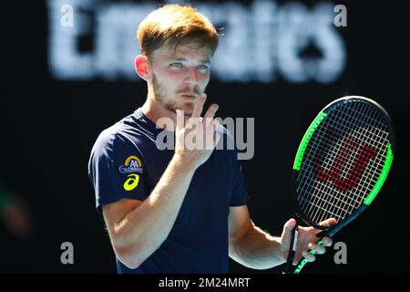 Der belgische David Goffin spielt beim Tennis Grand Slam der Australian Open am Mittwoch, den 25. Januar 2017 in Melbourne, Australien, ein Quaterfinalspiel für Männer im Singles-Viertelfinale zwischen dem belgischen David Goffin (ATP 11) und dem bulgarischen Grigor Dimitrov (ATP 16). Dieser erste Grand Slam der Saison findet vom 16. Bis 29. Januar statt. BELGA FOTO PATRICK HAMILTON Stockfoto