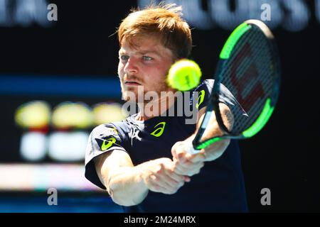 Der belgische David Goffin spielt beim Tennis Grand Slam der Australian Open am Mittwoch, den 25. Januar 2017 in Melbourne, Australien, ein Quaterfinalspiel für Männer im Singles-Viertelfinale zwischen dem belgischen David Goffin (ATP 11) und dem bulgarischen Grigor Dimitrov (ATP 16). Dieser erste Grand Slam der Saison findet vom 16. Bis 29. Januar statt. BELGA FOTO PATRICK HAMILTON Stockfoto