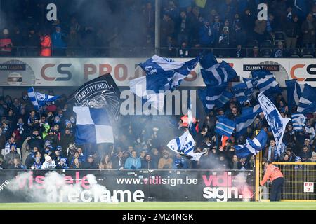 Gent's fans pictured during the Jupiler Pro League match between Sporting Lokeren and AA Gent, in Lokeren, Wednesday 25 January 2017, on day 23 of the Belgian soccer championship. BELGA PHOTO LUC CLAESSEN Stock Photo