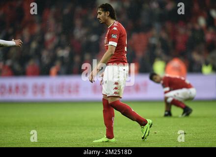 Die Spieler von Standard reagieren während des Jupiler Pro League-Spiels zwischen Standard de Liege und KV Kortrijk in Lüttich am Samstag, den 04. Februar 2017, am 25. Tag der belgischen Fußballmeisterschaft. BELGA FOTO JOHN THYS Stockfoto