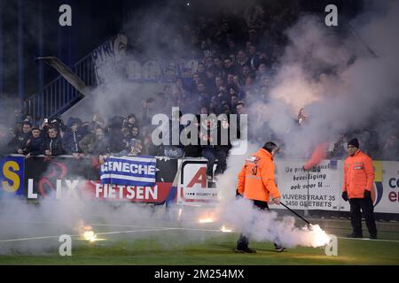 Genk's supporters pictured at the start of the Jupiler Pro League match between Sint-Truidense V.V. and KRC Genk, in Sint-Truiden, Friday 10 February 2017, on day 26 of the Belgian soccer championship. BELGA PHOTO YORICK JANSENS Stock Photo