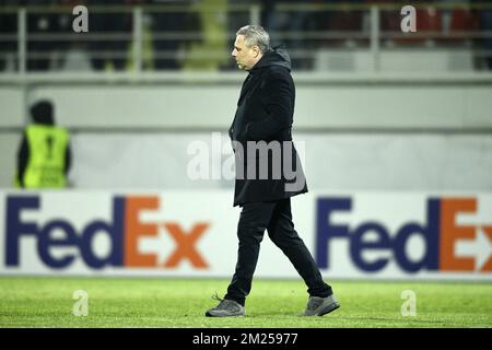 Astra Giurgiu's head coach Marius Sumudica pictured before a first leg game between Romanian Club Astra Giurgiu and Belgian soccer team RC Genk in the 1/16 finals of the Europa League competition on Thursday 16 February 2017, in Giurgiu, Romania. BELGA PHOTO YORICK JANSENS Stock Photo