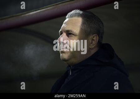 Astra Giurgiu's head coach Marius Sumudica pictured before the start of a first leg game between Romanian Club Astra Giurgiu and Belgian soccer team RC Genk in the 1/16 finals of the Europa League competition on Thursday 16 February 2017, in Giurgiu, Romania. BELGA PHOTO YORICK JANSENS Stock Photo