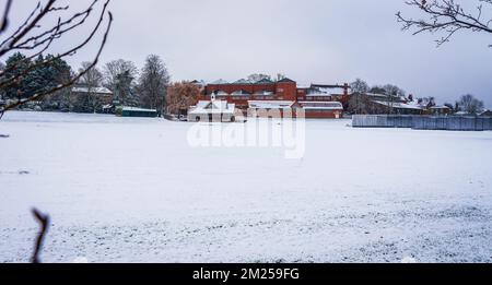 Fields of Harrow auf dem Hügel unter dem Schnee, London, England Stockfoto