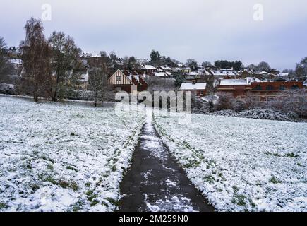 Fields of Harrow auf dem Hügel unter dem Schnee, London, England Stockfoto