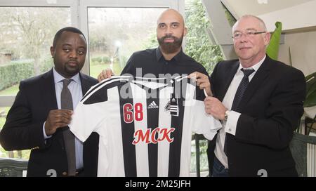 Coco Nkongolo, Anthony Vanden Borre und Pierre Rousseau wurden am Donnerstag, den 02. März 2017, auf einer Pressekonferenz über die Karriere von Anthony Vanden Borre in Brüssel fotografiert. BELGA FOTO FILIP DE SMET Stockfoto