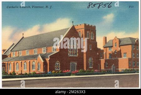 Katholische Kirche, Ventnor, N. J., Kirchen, Tichnor Brothers Collection, Postkarten der Vereinigten Staaten Stockfoto