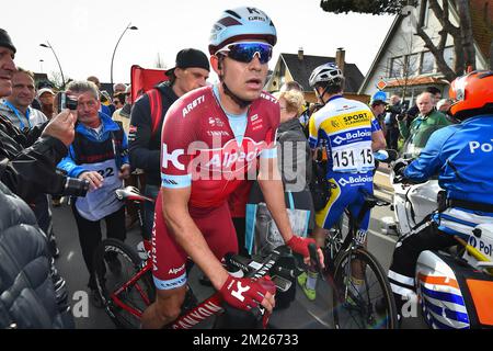 Norvegianischer Alexander Kristoff von Katusha-Alpecin, abgebildet nach der zweiten Etappe des Radrennens Driedaagse De Panne - Koksijde, 192,9 km von Zottegem nach Koksijde, Mittwoch, 29. März 2017. BELGA FOTO DAVID STOCKMAN Stockfoto