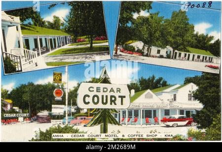 Cedar Court Motel & Coffee Shop, an der Route U. S. 24 & Hiway 15, Clay Center, Kansas , Motels, Restaurants, Tichnor Brothers Collection, Postkarten der Vereinigten Staaten Stockfoto