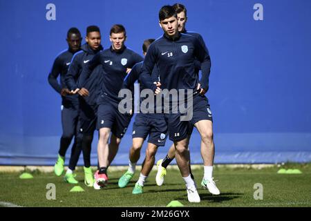 Genks Ruslan Malinovsky wurde während eines Trainings der belgischen Fußballmannschaft RC Genk am Mittwoch, den 19. April 2017 in Genk gezeigt. Morgen spielt Genk im Europa-League-Wettbewerb gegen die spanische Mannschaft Celta Vigo die zweite Etappe des Viertelfinals. BELGA FOTO YORICK JANSENS Stockfoto