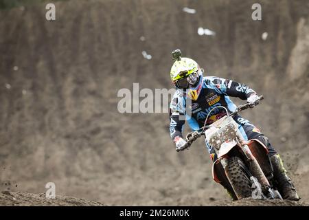 Italienischer Antonio Cairoli, gemalt während des Motocross MXGP Dutch Grand Prix, 5.. Runde der FIM Motocross Weltmeisterschaft, Sonntag, 23. April 2017 in Valkenswaard, Niederlande. BELGA FOTO KRISTOF VAN ACCOM Stockfoto