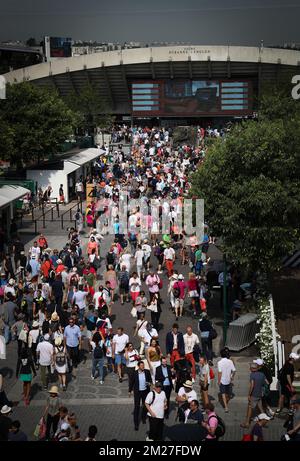 Abbildung zeigt das Tennisturnier Roland Garros French Open in Paris, Frankreich, Freitag, 02. Juni 2017. Der Haupttisch Roland Garros Grand Slam findet vom 29. Mai bis 11. Juni 2017 statt. BELGA PHOTO VIRGINIE LEFOUR Stockfoto