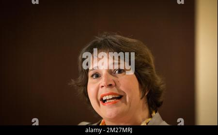 Cecile Jodogne, Staatssekretär der Region Brüssel, zeigte auf einer belgischen Pressekonferenz, die von der belgischen Außenhandelsagentur (BFTA) und dem föderalen öffentlichen Dienst für Auswärtige Angelegenheiten (FPS FA) organisiert wurde, am vierten Tag einer Wirtschaftsmission der belgischen Prinzessin Astrid nach Südkorea am Mittwoch, den 14. Juni 2017. BELGA FOTO BENOIT DOPPPAGNE Stockfoto