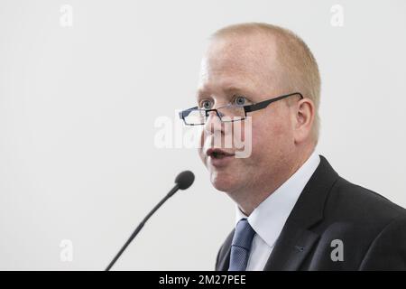 Jean-Francois Gaillet, BIVV-IBSR Belgian institute for road safety Innovation Center Director pictured during a press conference of BIVV-IBSR Belgian institute for road safety and AG Insurance on the benefits and risks of new modes of transport, Monday 19 June 2017, in Brussels. BELGA PHOTO THIERRY ROGE Stock Photo