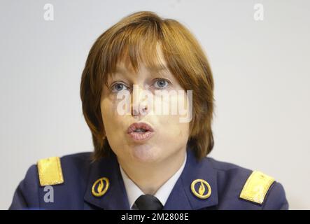 Federal police general commissioner Catherine De Bolle pictured during a press conference of integrated police on the crime figures for the year 2016, in Brussels, Tuesday 27 June 2017. BELGA PHOTO NICOLAS MAETERLINCK Stock Photo