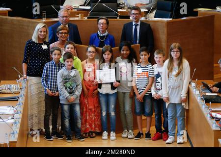 Illustration picture shows the ' Special category prize ' at the Arthur Haulot award, in marge of a plenary session of the Walloon Parliament in Namur, Wednesday 28 June 2017. BELGA PHOTO BRUNO FAHY Stock Photo