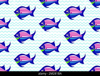 Nahtloses Vektormuster aus süßen Cartoon-Fischen Stock Vektor