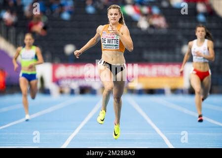 Die niederländische Laura De Witte spielte am zweiten Tag der Leichtathletik-Europameisterschaft unter 23 in Bydgoszcz, Polen, am Freitag, den 14. Juli 2017 während des 400m-Rennens der Frauen in Aktion. BELGA FOTO JASPER JACOBS Stockfoto