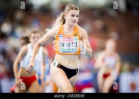 Die niederländische Laura De Witte spielte am zweiten Tag der Leichtathletik-Europameisterschaft unter 23 in Bydgoszcz, Polen, am Freitag, den 14. Juli 2017 während des 400m-Rennens der Frauen in Aktion. BELGA FOTO JASPER JACOBS Stockfoto