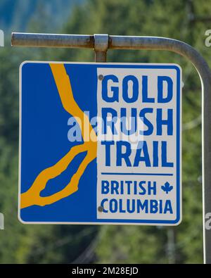 Gold Rush Trail-Schild in Hope, British Columbia, Kanada Stockfoto