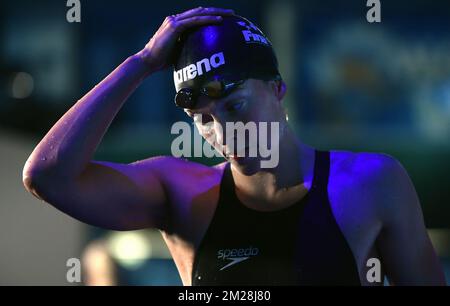 Die belgische Schwimmerin Kimberly kauft nach dem Halbfinale des Butterfly Swimming Events 100m der Frauen bei den Weltmeisterschaften in Budapest, Ungarn, am Sonntag, den 23. Juli 2017. BELGA FOTO ERIC LALMAND Stockfoto