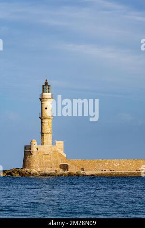 Leuchtturm in Chania, Souda Bay in Kreta, Griechenland Stockfoto