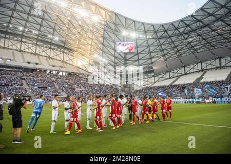 Illustration picture shows a soccer game between French club Olympique de Marseille and Belgian team KV Oostende, the first leg of the third qualifying round for the UEFA Europa League competition, Thursday 27 July 2017 in Marseille. BELGA PHOTO LAURIE DIEFFEMBACQ Stock Photo