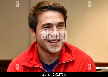 Der belgische Philip Milanov spricht vor Beginn der IAAF-Weltmeisterschaft 2017 in London, Vereinigtes Königreich, Mittwoch, den 02. August 2017, mit der Presse. BELGA FOTO DIRK WAEM Stockfoto