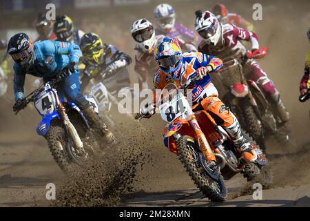 Swiss Arnaud Tonus and Dutch Jeffrey Herlings pictured during the motocross MXGP Belgian Grand Prix, Sunday 06 August 2017 in Lommel. BELGA PHOTO KRISTOF VAN ACCOM Stock Photo