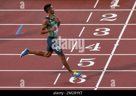 Wayde Van Niekerk aus Südafrika gewinnt am fünften Tag der IAAF-Weltmeisterschaft 2017 in London, Großbritannien, Dienstag, den 08. August 2017, das Finale der Herren 400m. Die Welten finden vom 4. Bis 13. August statt. BELGA FOTO DIRK WAEM Stockfoto